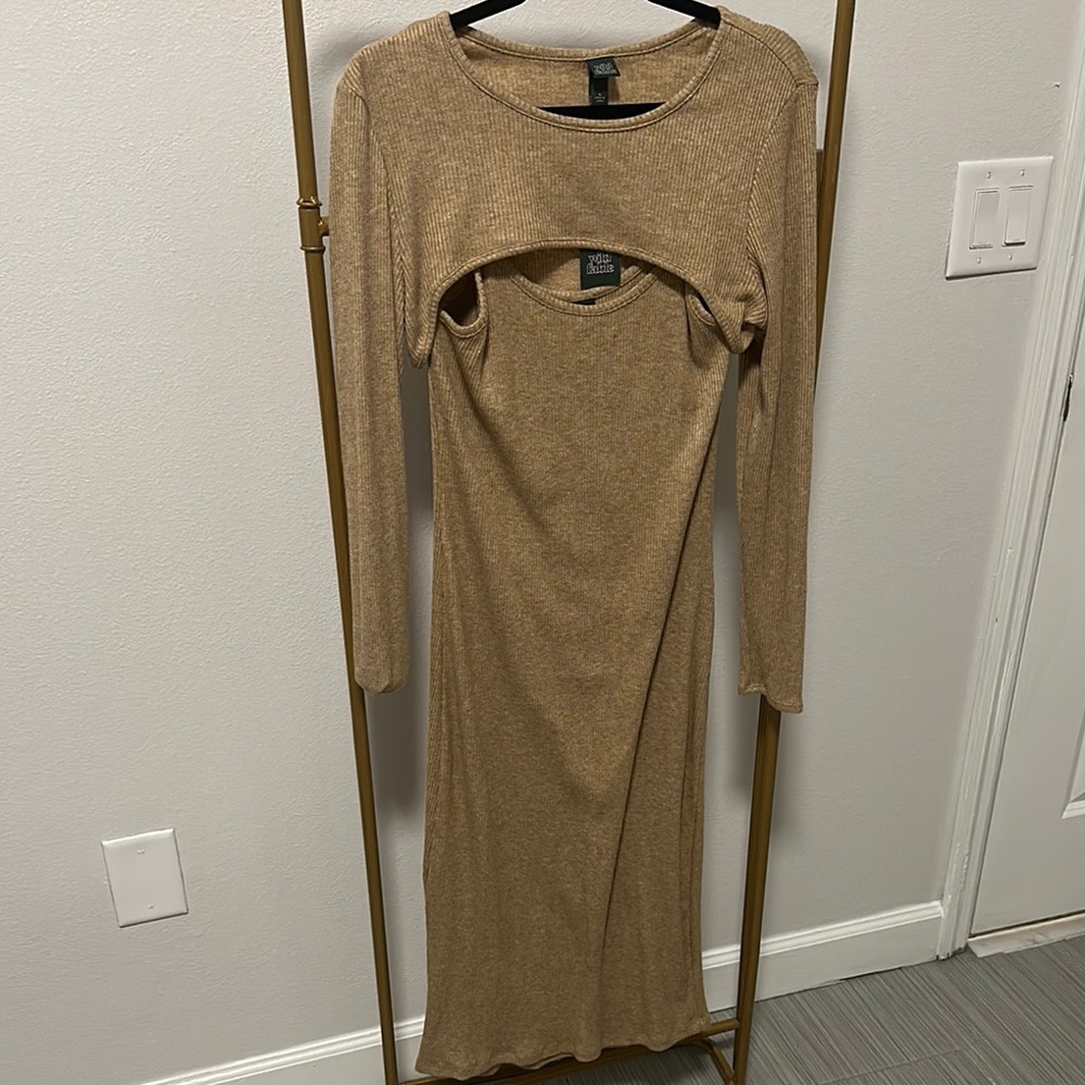 Elegant Tan Long Sleeve Dress